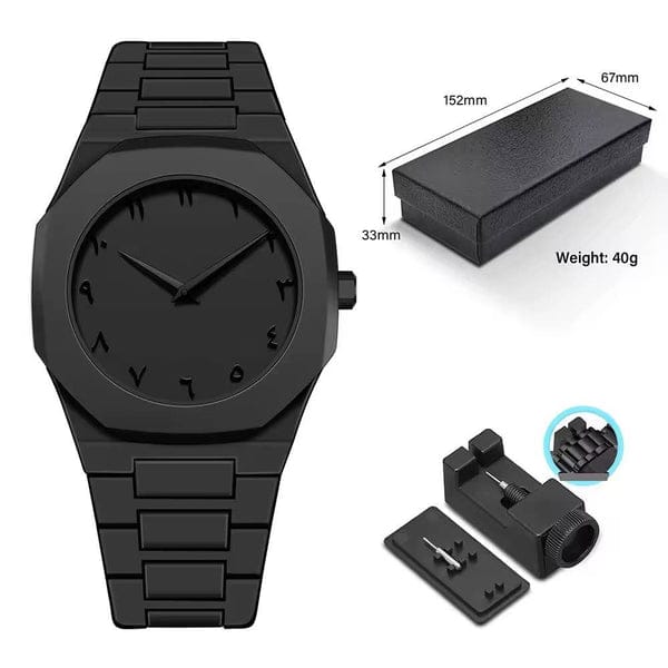 Men's Arabic Aura Watch _Water Resistance, Pull And Push Crowm